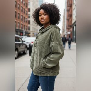 Impressions Olive Green Hooded Thin Cord Cordaroy  Jacket Sz 3X